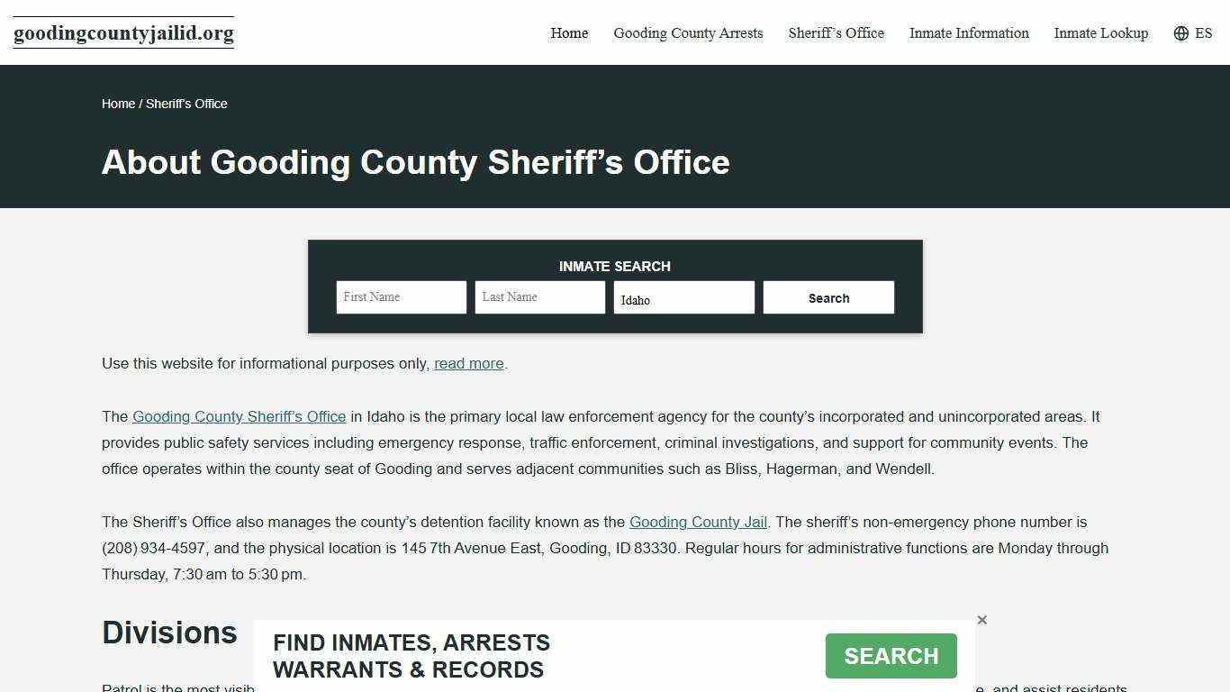 Gooding County, ID Sheriff, Contacts, Bond Info